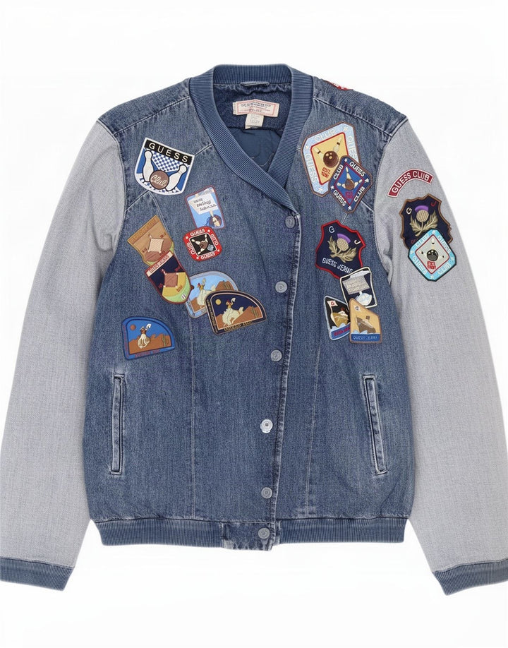 Guess Veste en jean surdimensionnée graphique pour femme UK 8 Small Bleu Coton