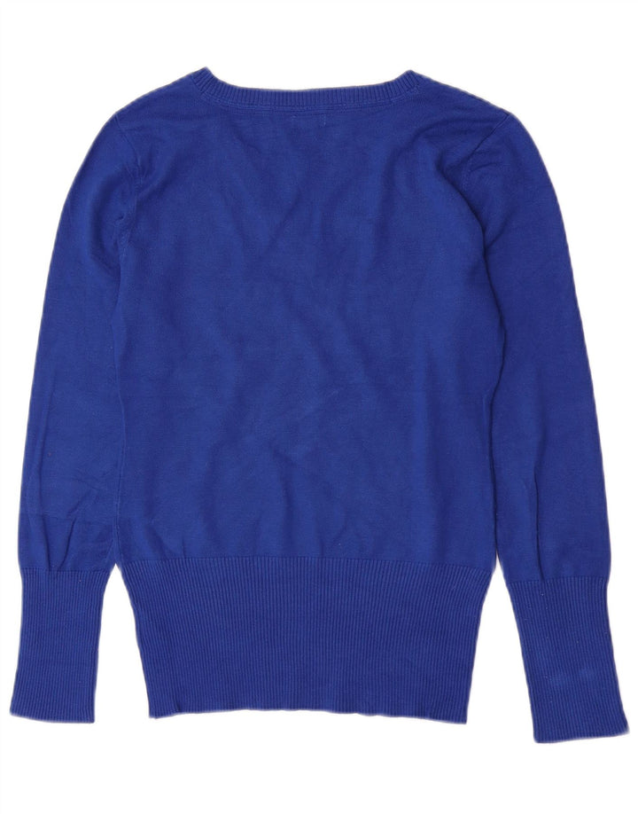 Guess Pull graphique à col en V pour femme UK 8 Petite rayonne bleue