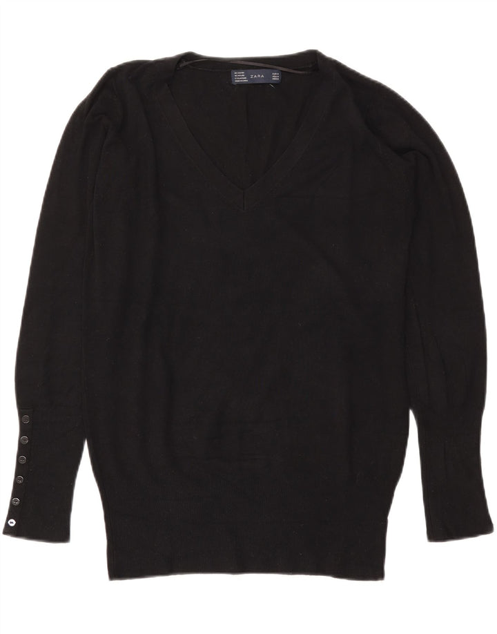 Zara Pull col V pour femme UK 14 Rayonne noire moyenne