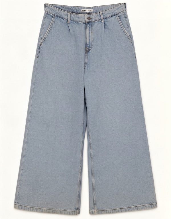 Zara Jean taille haute jambe large pour femme EU 40 Medium W30 L28 Bleu