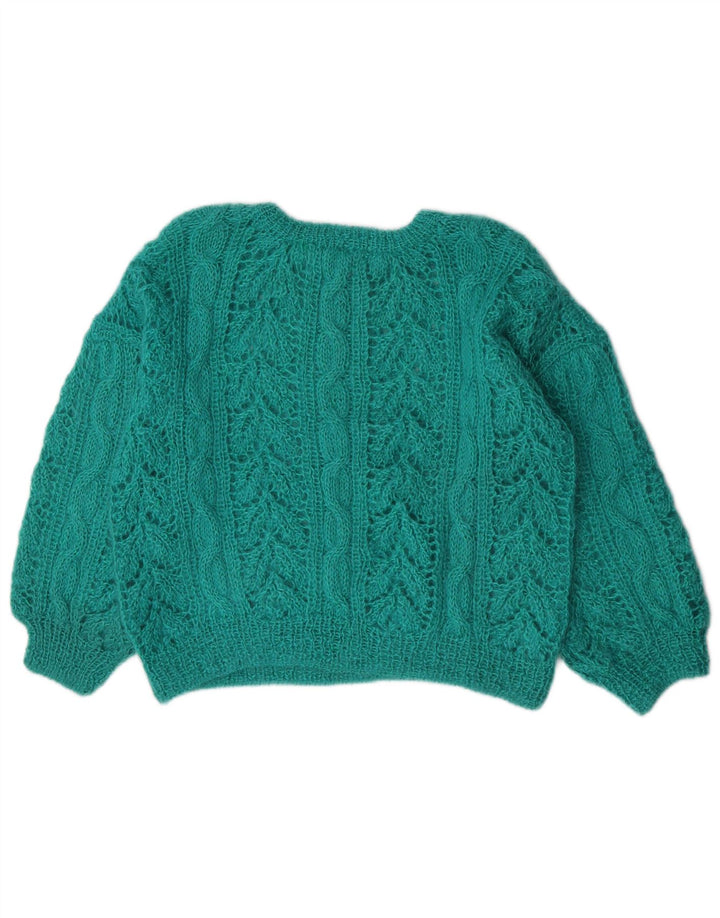 vintage Femme Crew Neck Jumper Pull UK 14 Vert Moyen