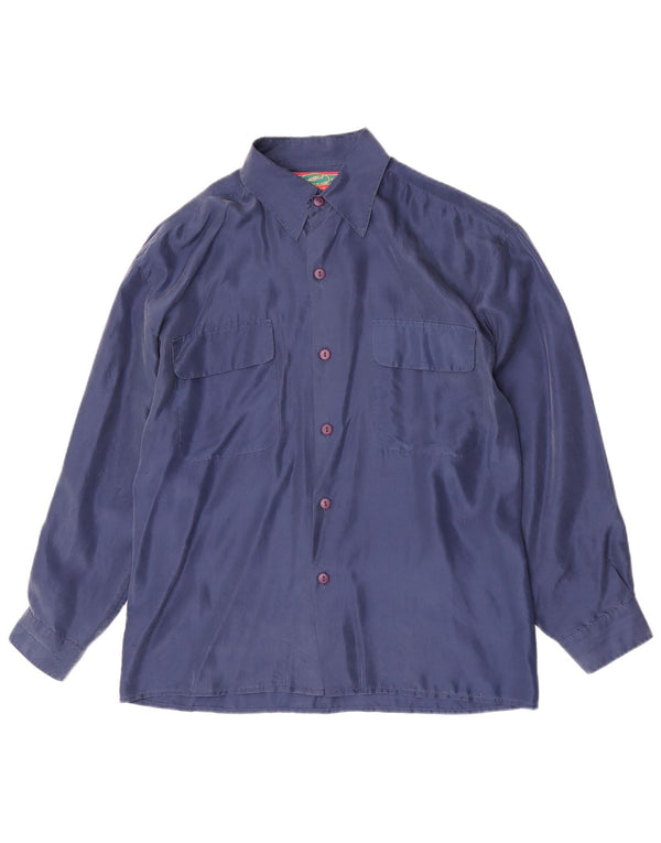 Chemise Homme Vintage Soie Bleu Marine Moyenne