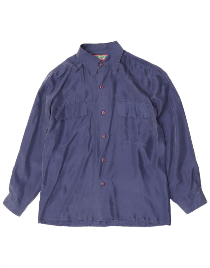 Chemise Homme Vintage Soie Bleu Marine Moyenne