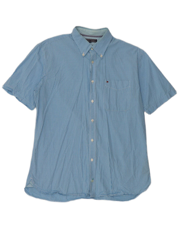 Tommy Hilfiger Chemise à manches courtes pour homme Coupe personnalisée Grand coton vichy bleu