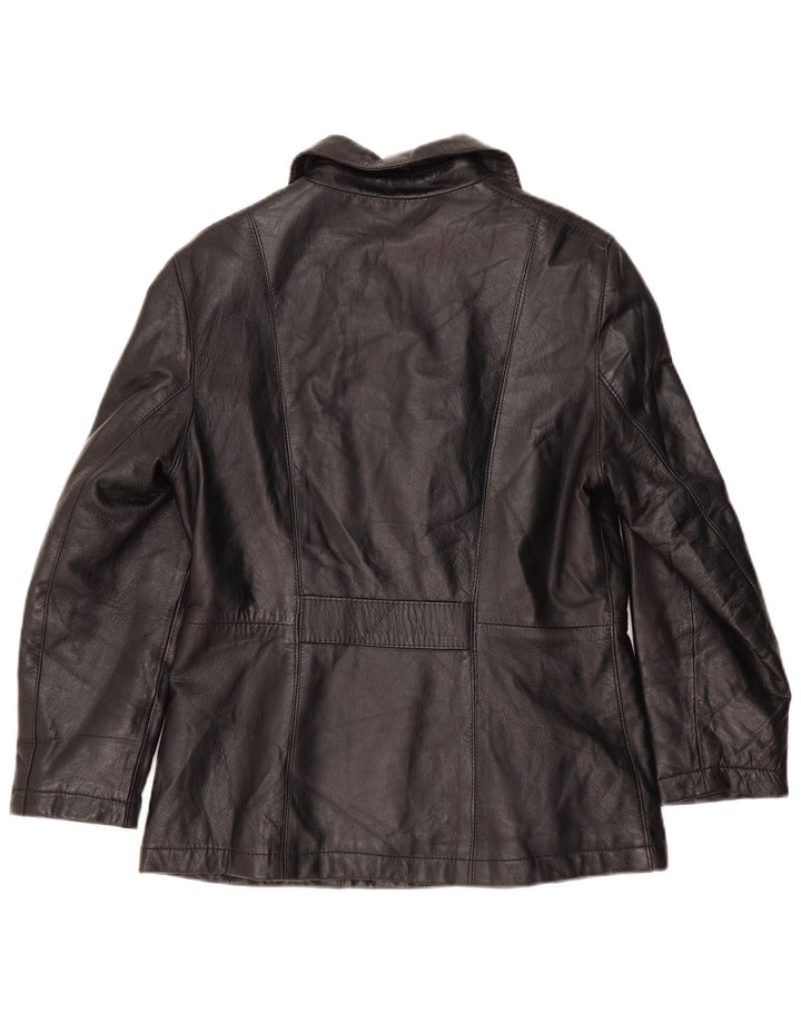 veste en cuir femme vintage UK 14 Grand cuir noir