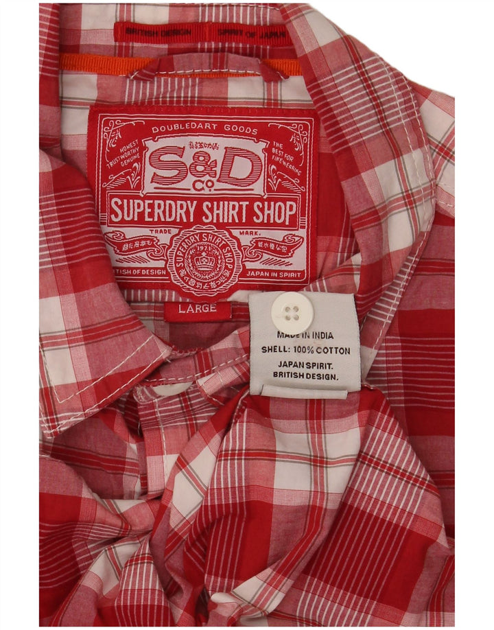 SUPERDRY Chemise à Manches Courtes Homme Grand Carreau Rouge Coton