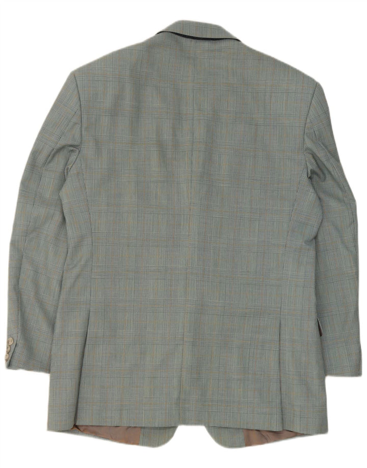 vintage Mens 2 Bouton Blazer Veste IT 50 Grand Bleu Check Virgin Wool