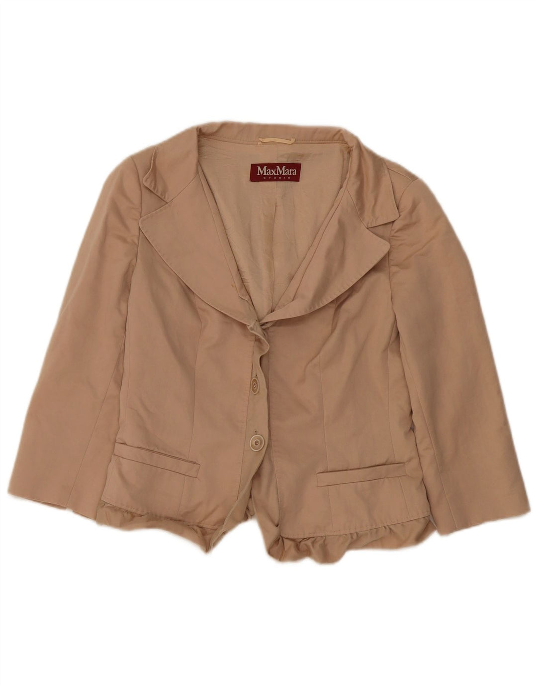Max Mara Veste blazer courte à 3 boutons pour femme UK 12 laine beige moyen