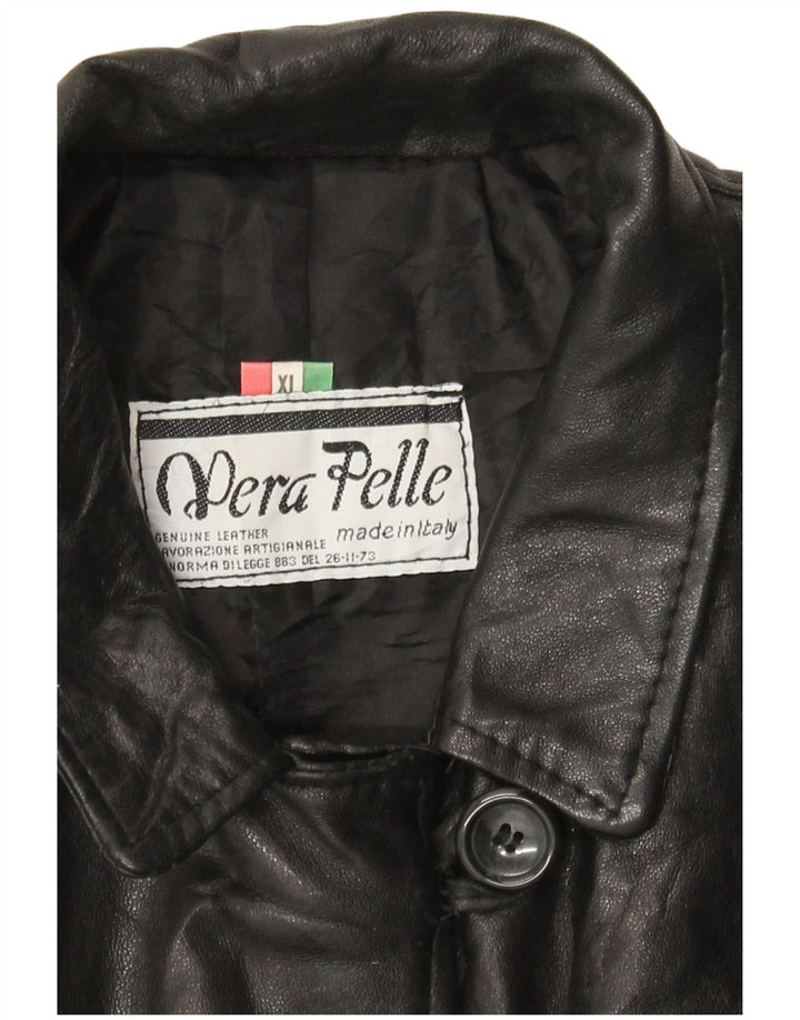 VINTAGE Manteau en cuir femme UK 18 XL Cuir noir