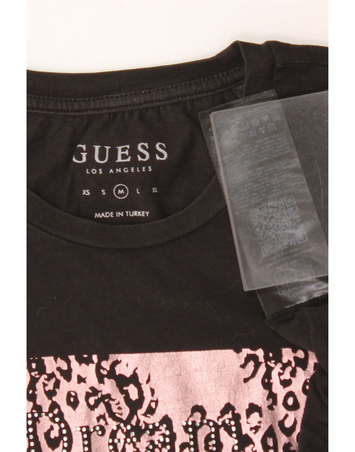 GUESS T-shirt graphique pour femme UK 12 en coton noir moyen