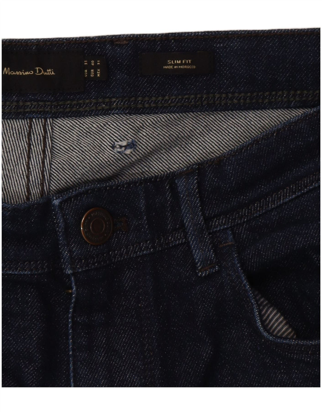 Massimo Dutti Jean Slim Homme EU 40 Moyen W31 L28 Bleu Marine Coton