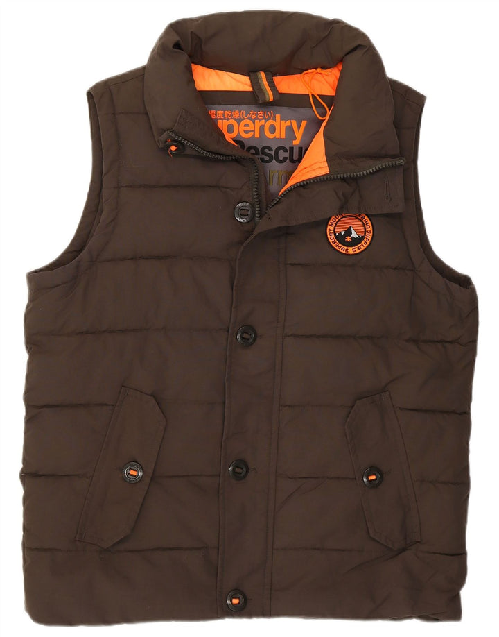 Superdry Gilet rembourré pour homme UK 40 Large Marron Nylon