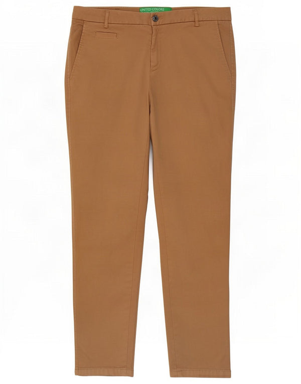 Benetton Pantalon Chino Slim Femme UK 12 Medium W32 L28 Marron Coton