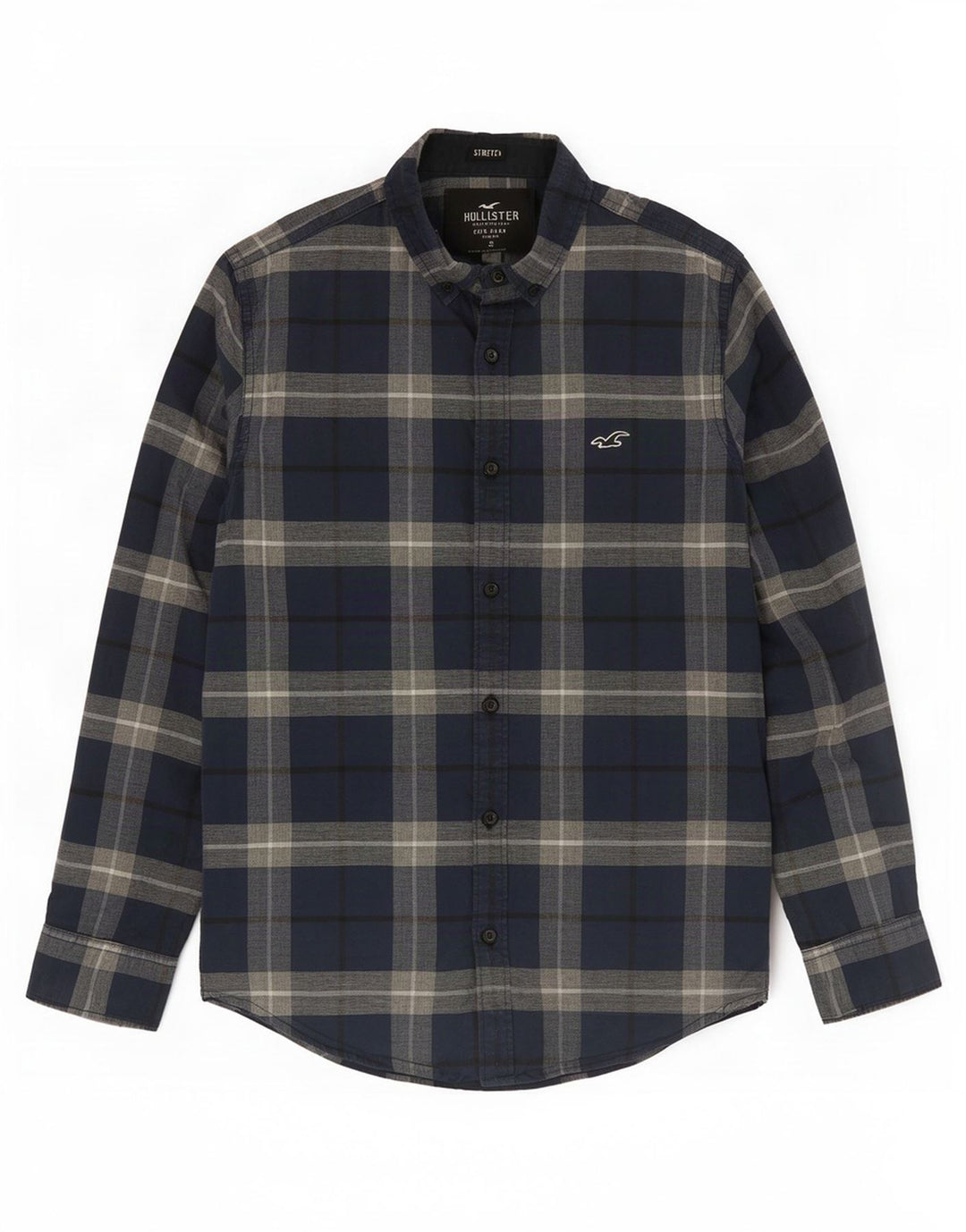 Hollister Chemise Stretch Homme Petit Bleu Marine Plaid Coton