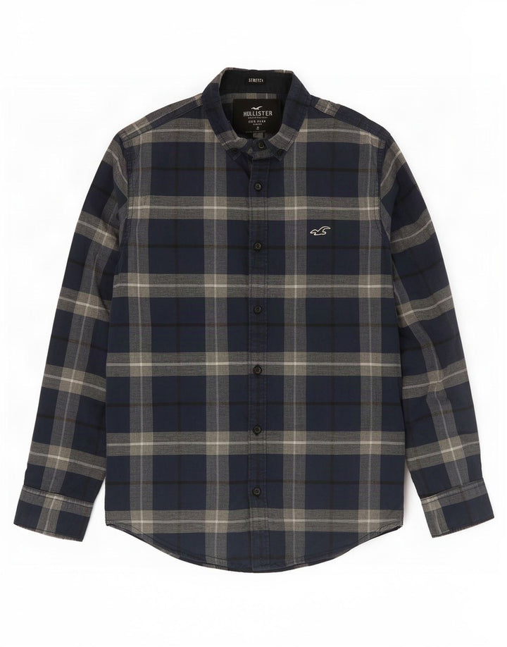 Hollister Chemise Stretch Homme Petit Bleu Marine Plaid Coton