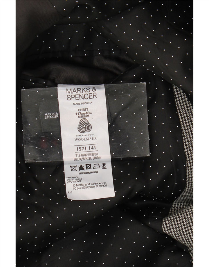 Marks & Spencer Veste blazer à 2 boutons pour homme UK 46 3XL Gris pied-de-poule en laine