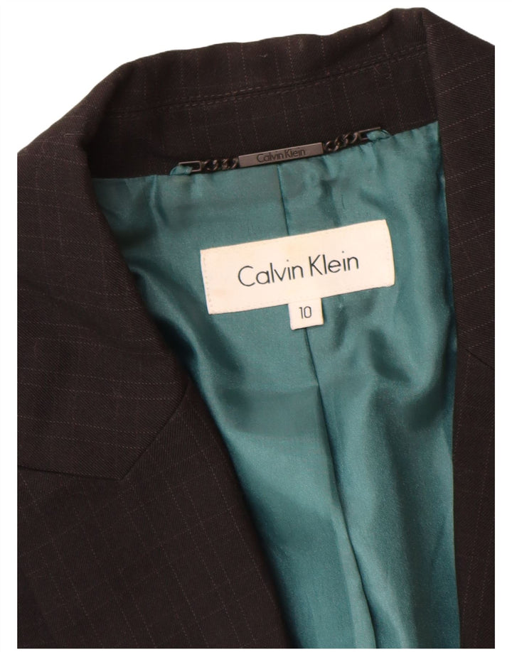 Calvin Klein Veste Blazer Femme UK 10 Petit Carreau Noir Polyester