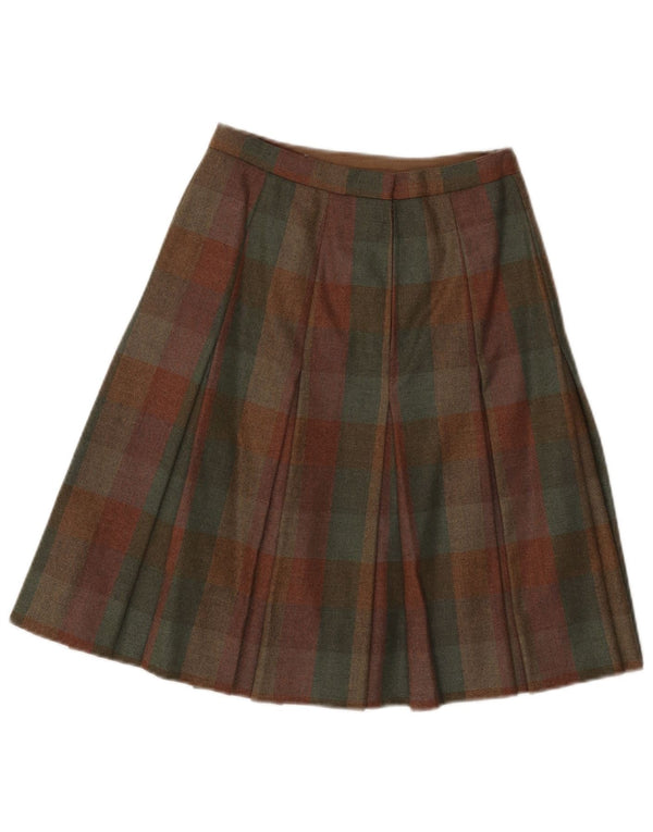 vintage Femmes Plissée A-Line Jupe W25 XS Green Check