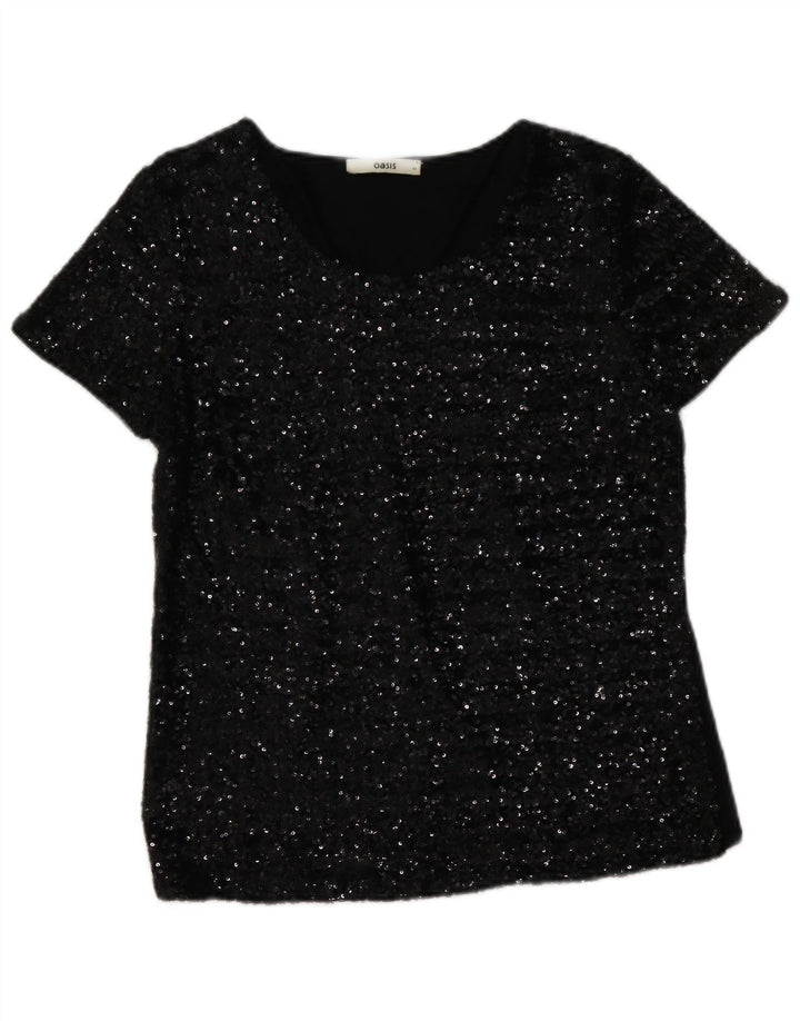 Oasis Chemisier à sequins pour femme UK 42 Medium Noir Viscose