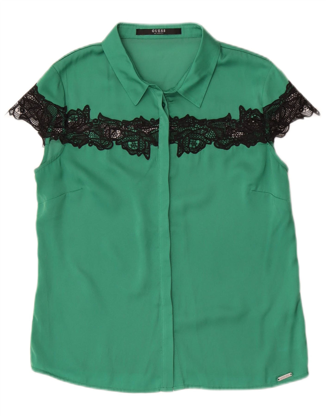 Guess Chemisier à manches courtes pour femme UK 10 Petit Vert Polyester