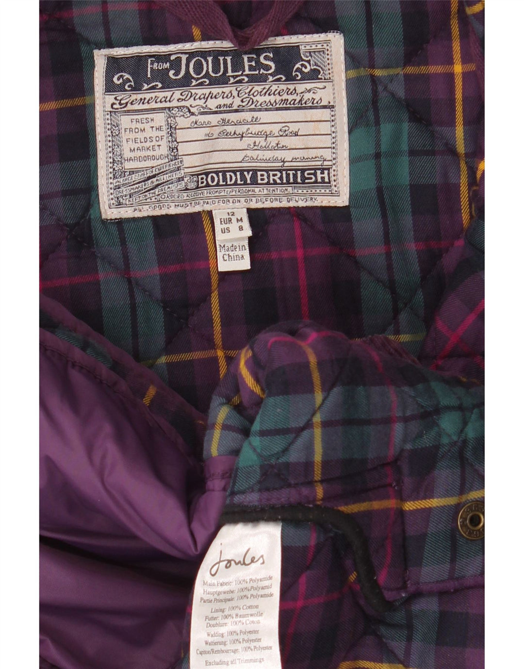 JOULES Veste matelassée pour femme UK 12 Violet moyen Polyamide
