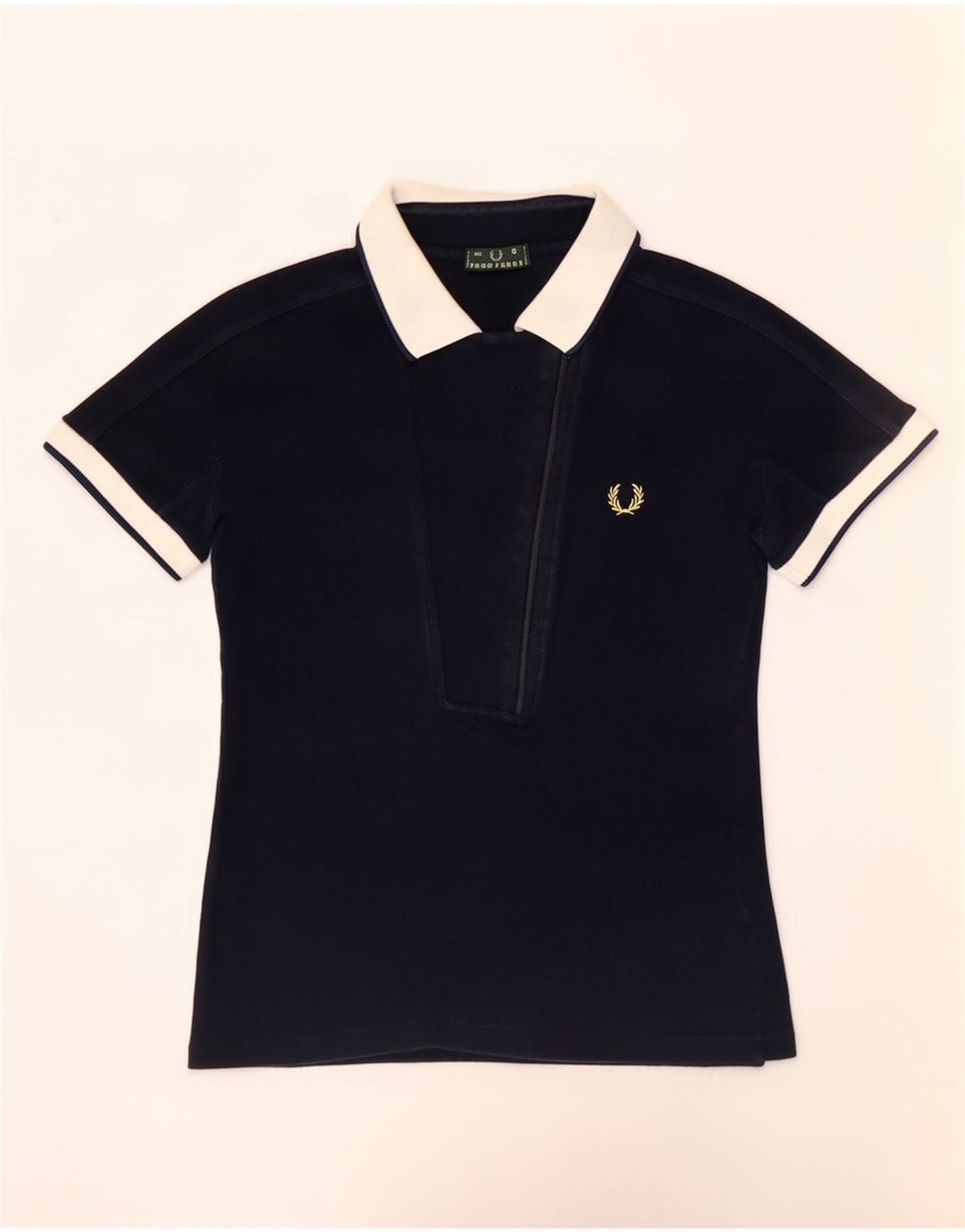 Fred Perry Polo Femme UK 10 Small Bleu Marine Colorblock