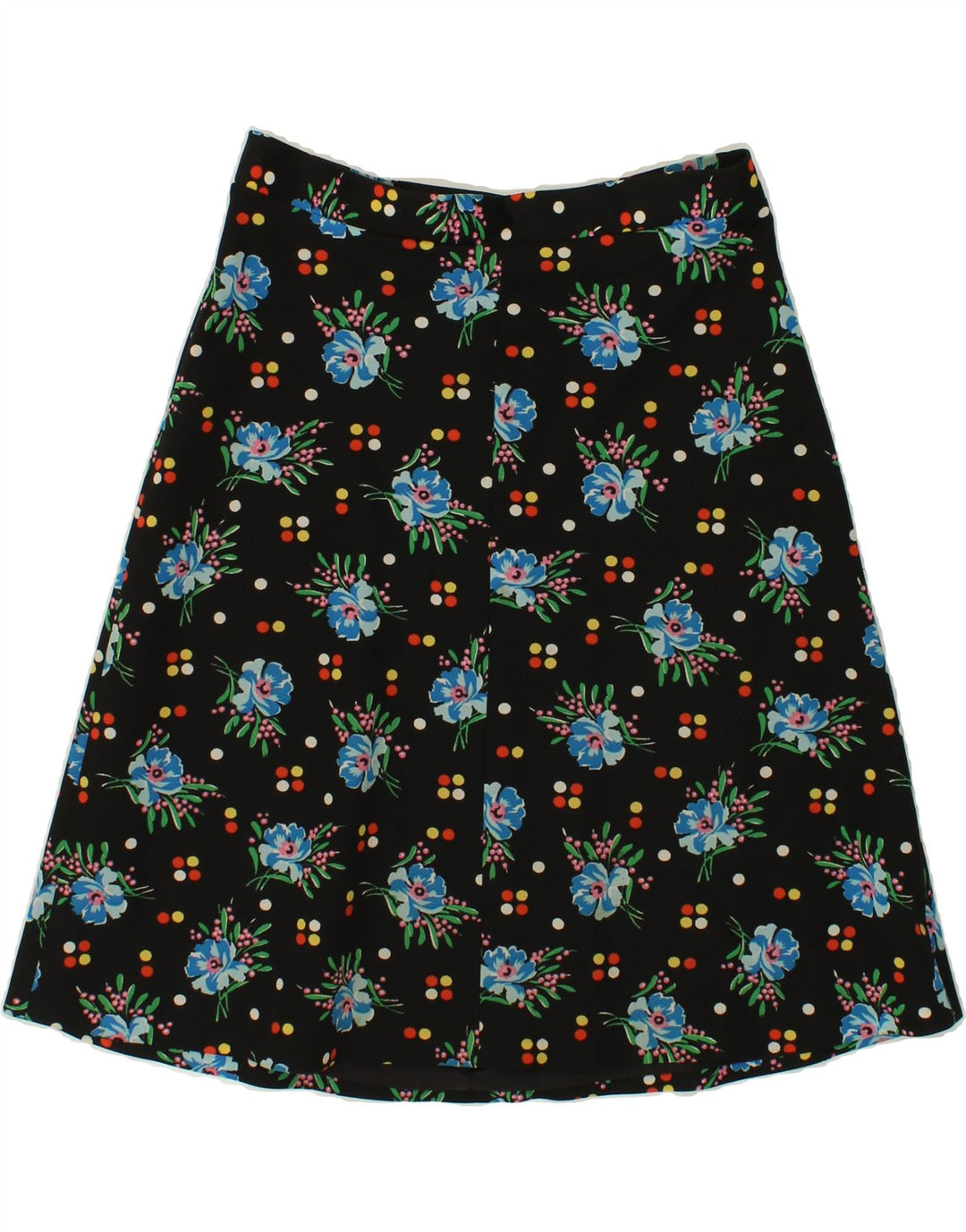 VINTAGE Womens A-Line Skirt W32 Large  Black Floral Polyester Vintage Vintage and Second-Hand Vintage from Messina Hembry 
