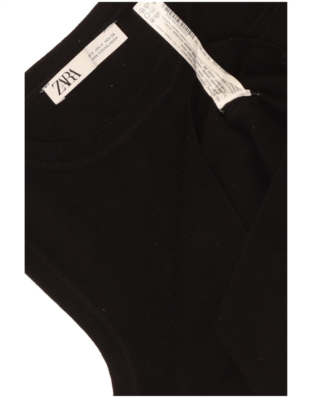 Zara Femmes Crop Débardeur UK 12 Moyen Noir Viscose