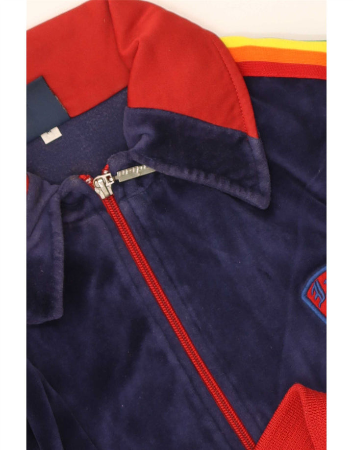 vintage Femme Survêtement Top Jacket UK 14 Medium Navy Blue Colourblock