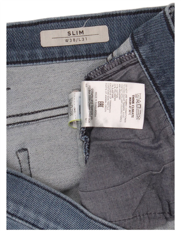 Marks & Spencer Jeans Slim pour Hommes W38 L31 Bleu Coton