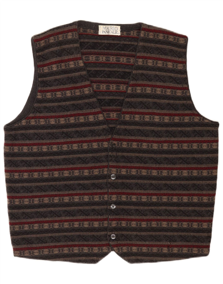 gilet tricoté vintage pour homme gris moyen Fair Isle Virgin Wool