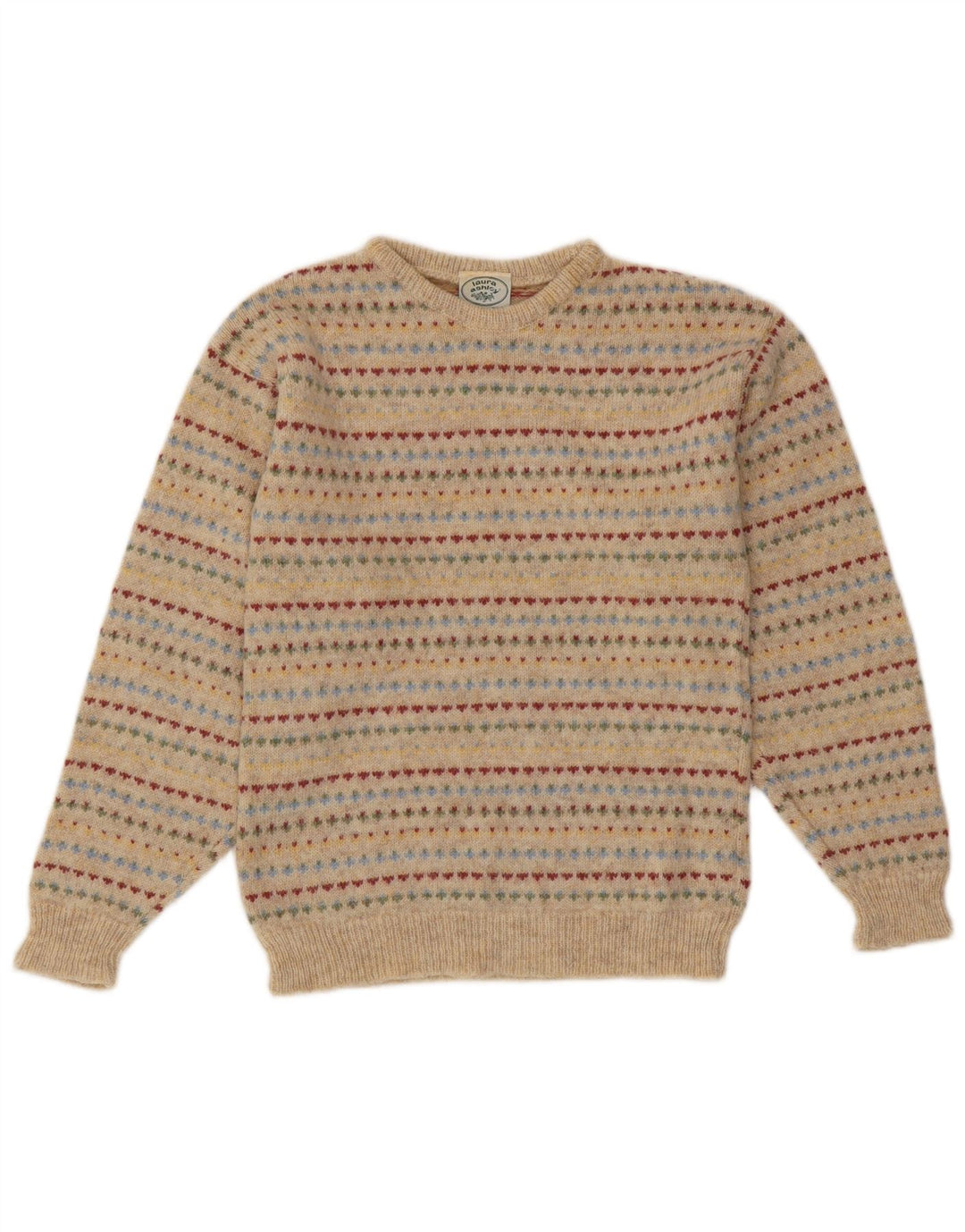 LAURA ASHLEY Pull à col rond pour femme UK 10 Petit Beige Fair Isle