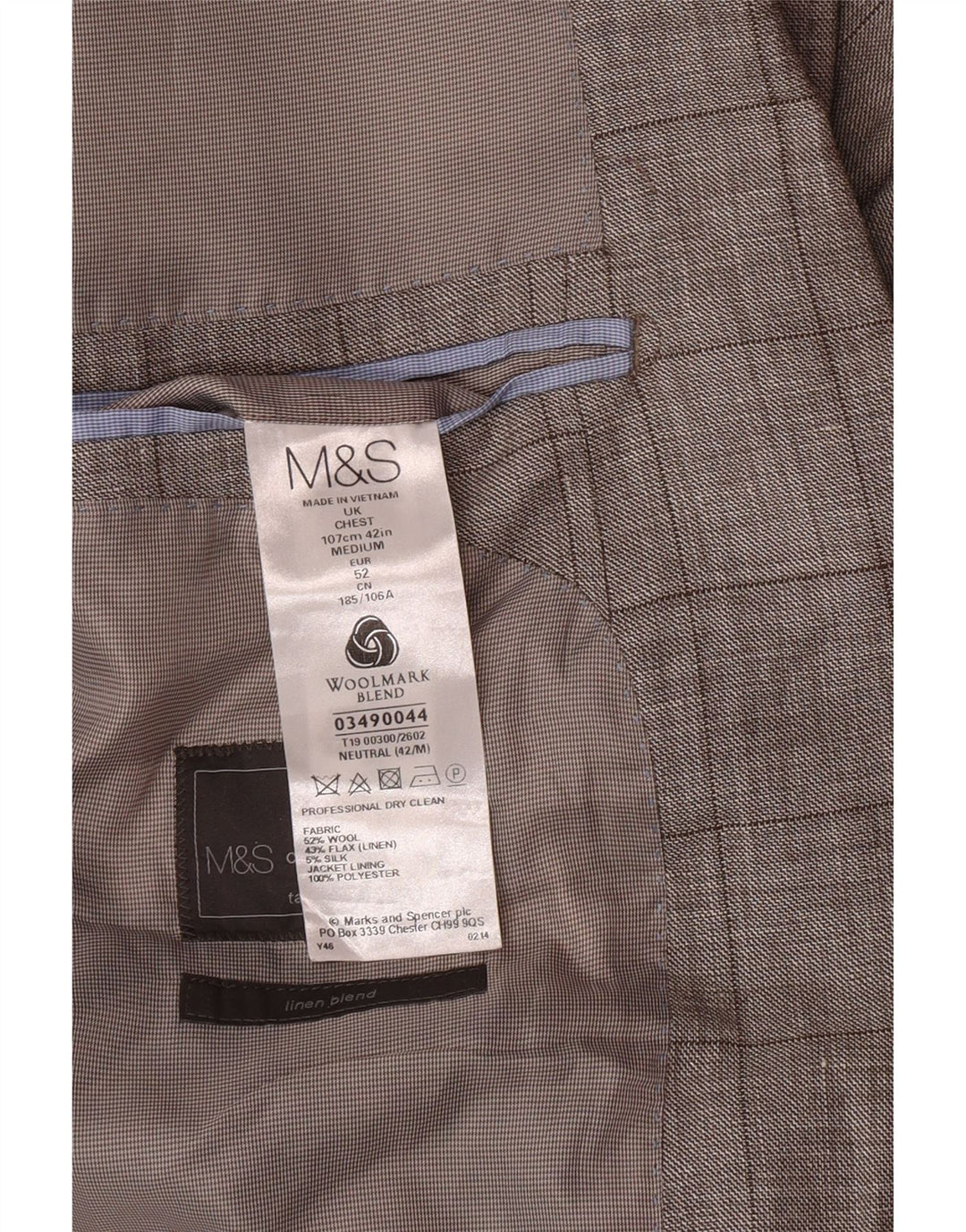 Marks & Spencer Veste blazer coupe ajustée pour homme UK 42 Grand carreaux gris