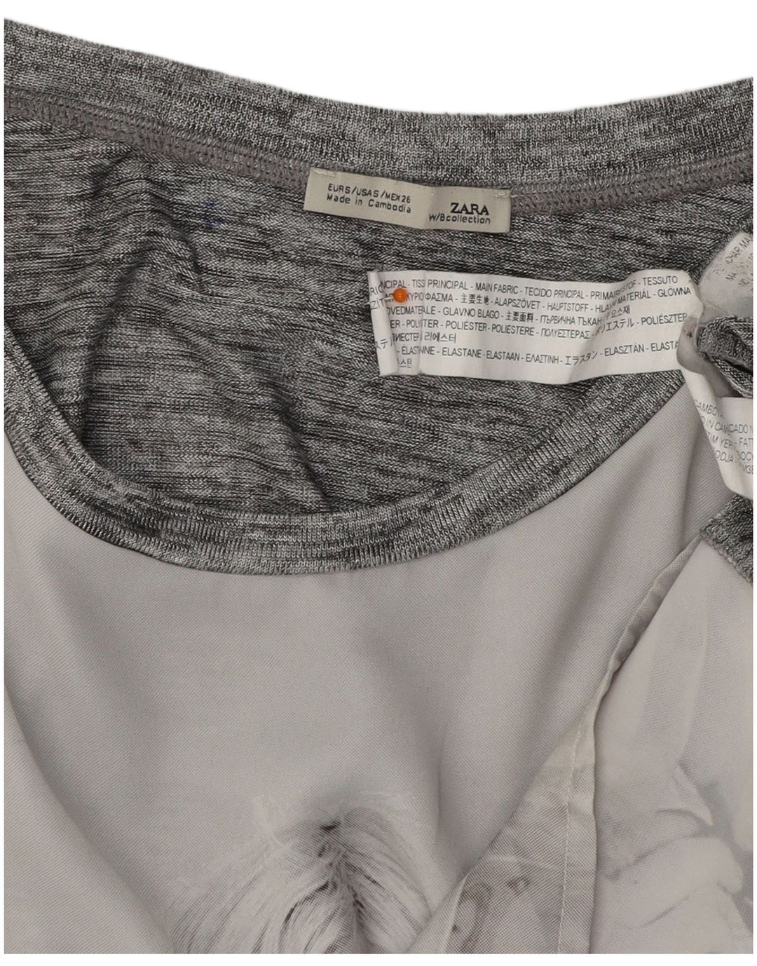 ZARA Womens Oversized Graphic Top Long Sleeve UK 10 Small Grey Colourblock
