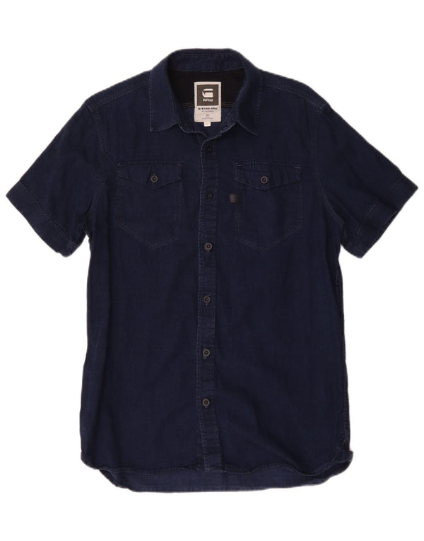 G-Star Homme Chemise en Jean à Manches Courtes Large Bleu Marine Coton