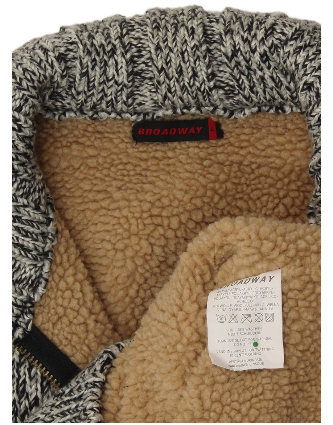 BROADWAY Hommes Sherpa Cardigan Pull Grand Gris Moucheté Acrylique