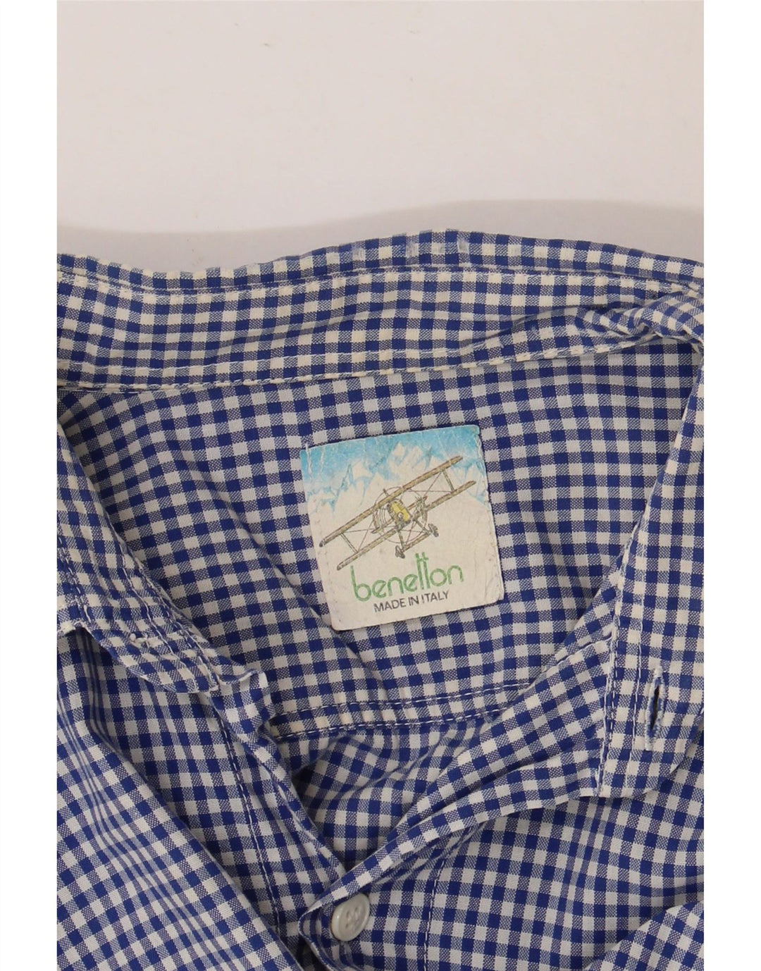 BENETTON Chemise à Manches Courtes Homme XL Bleu Vichy