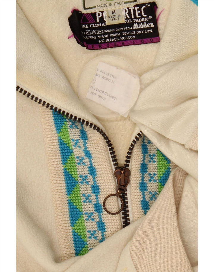 Silvy Pull polaire Polartec à col zippé pour homme Beige moyen Fair Isle Polyester