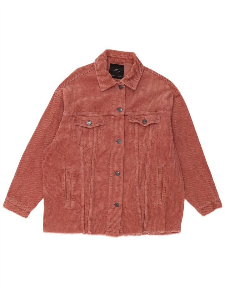 Zara Veste surdimensionnée en velours côtelé pour femme UK 10 Petit coton rose