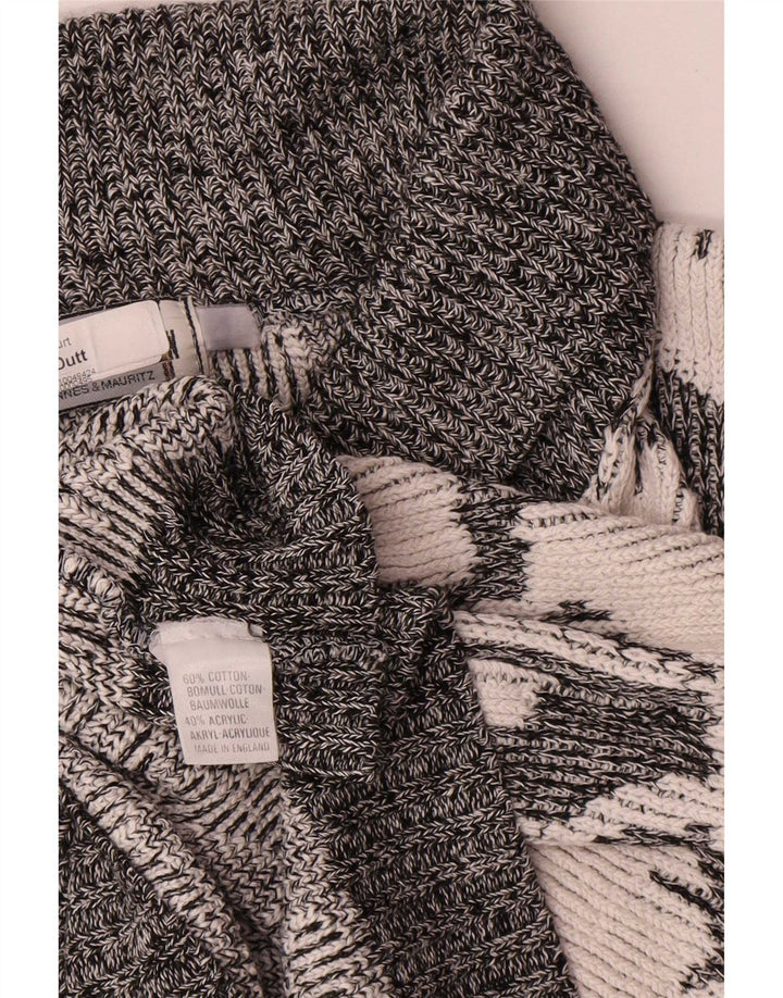 Vintage Homme Motif Abstrait Col Châle Pull Pull XL Gris
