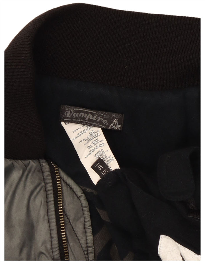 vintage Mens Slim Bomber Jacket EU 50 Grand Gris Colorblock Nylon