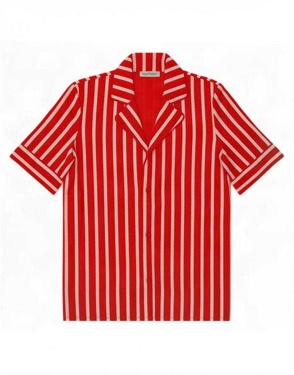 Zara Chemise à manches courtes pour femme UK 10 Petite viscose rayée rouge