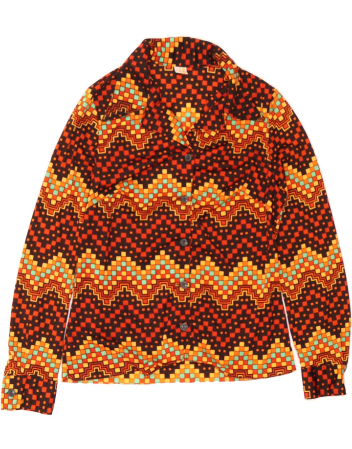 TREVIRA Womens Shirt UK 12 Medium Burgundy Geometric Polyester Vintage Trevira and Second-Hand Trevira from Messina Hembry 