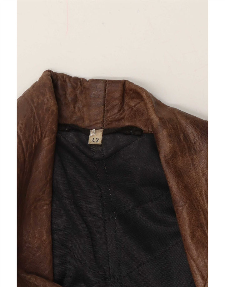 Veste en cuir double poitrine vintage femme EU 42 Grand patchwork marron