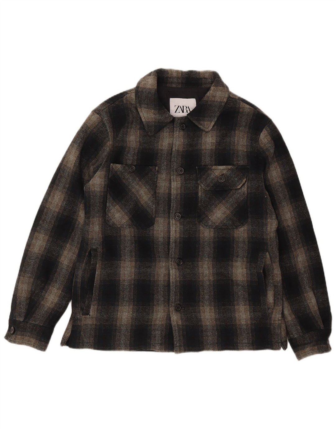 Zara Chemise En Flanelle Lumberjack Homme Noir Moyen Carreaux Polyester