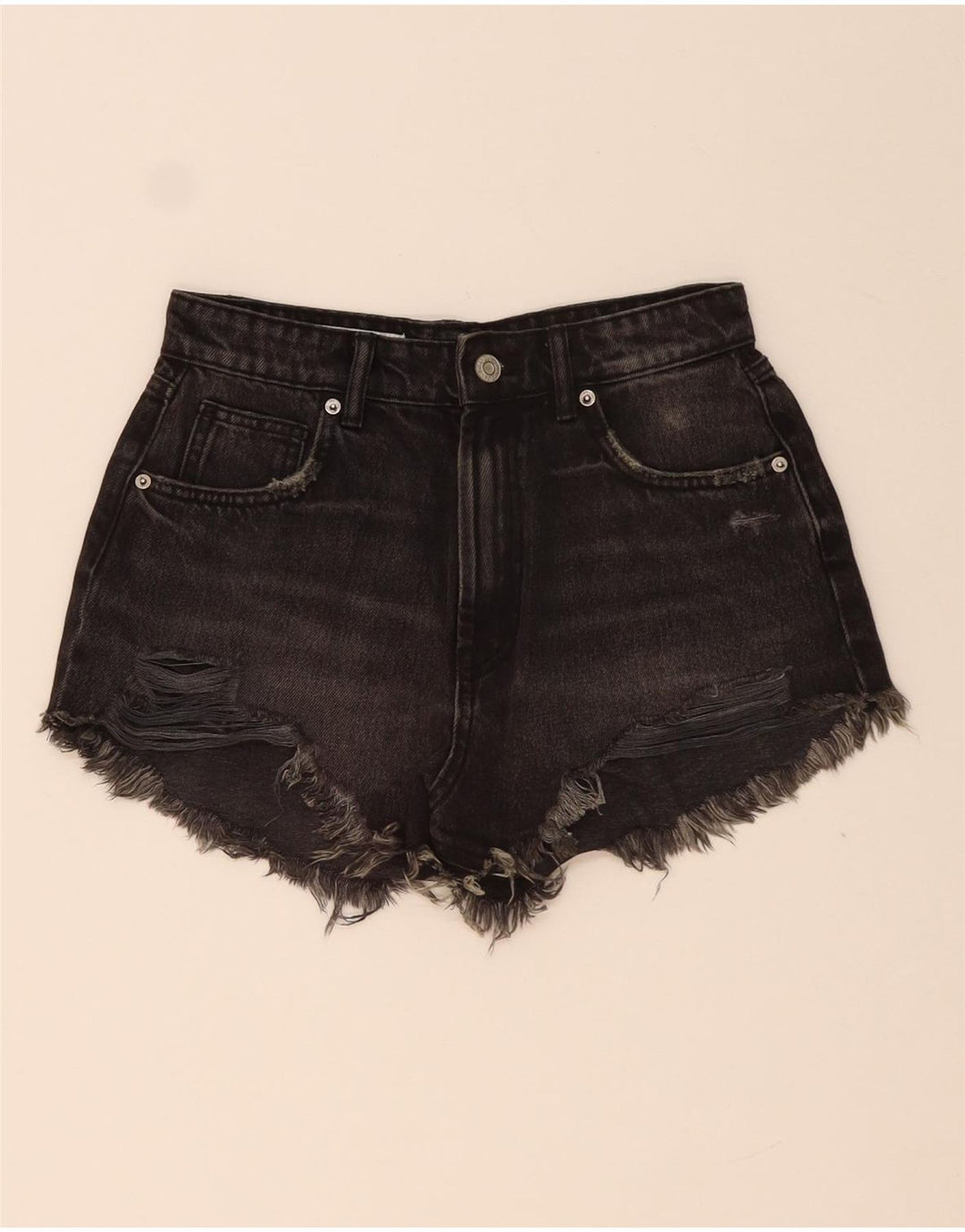 ZARA Short en jean vieilli pour femme EU 34 2XS W24 Noir