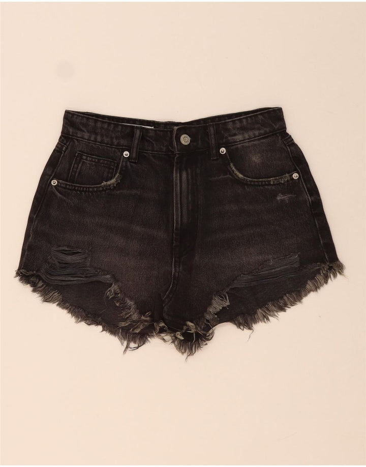 ZARA Short en jean vieilli pour femme EU 34 2XS W24 Noir