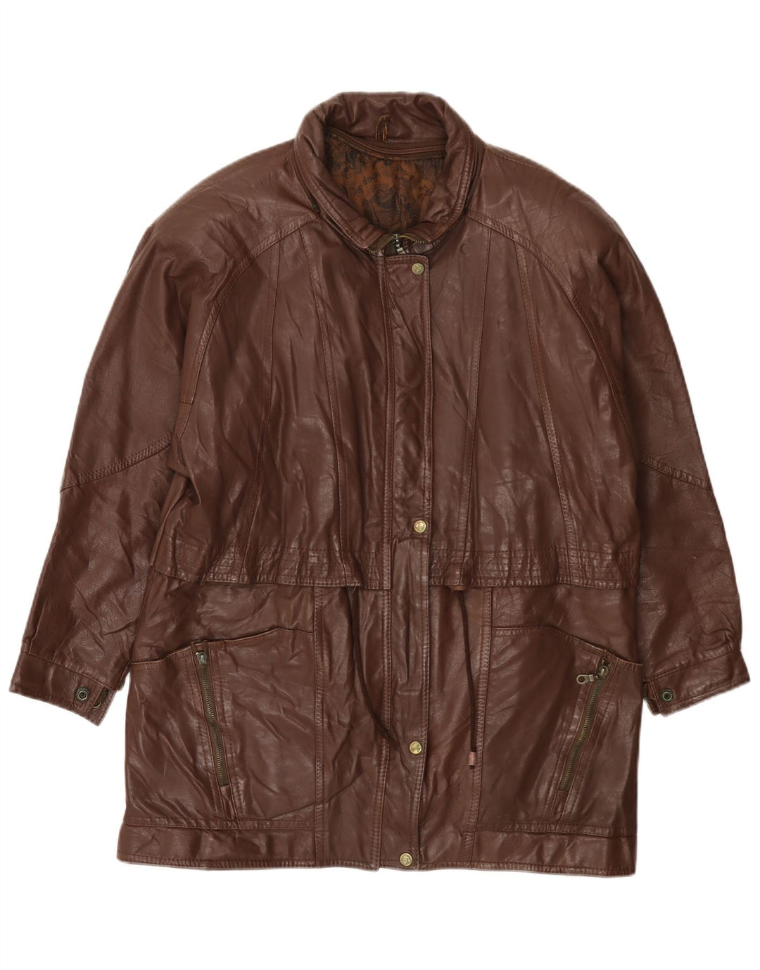 VINTAGE Manteau en cuir femme UK 14 Grand Marron