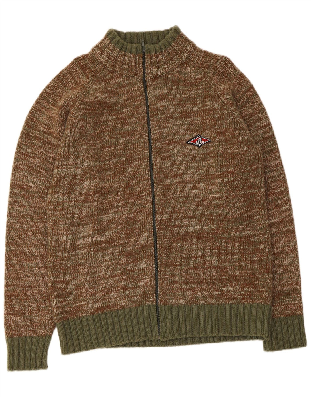 Bear Cardigan Homme Pull Large Kaki Moucheté Laine