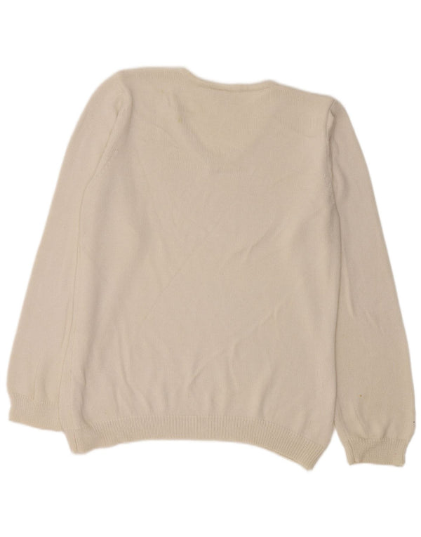 vintage Femme V-Col Jumper Pull UK 14 Moyen Blanc Floral